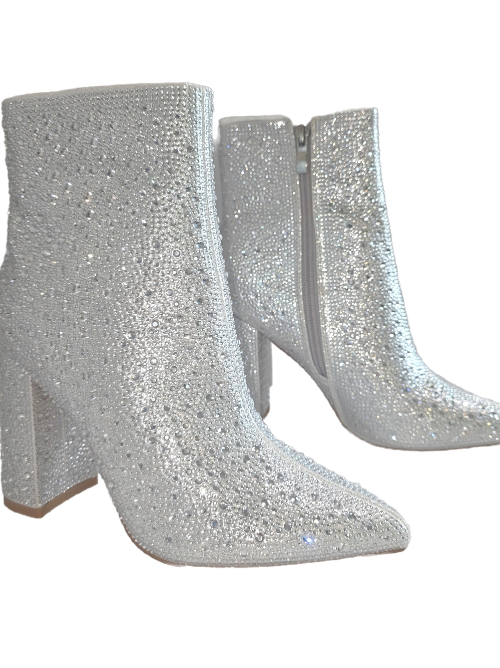 Silver glitter rhinestones ankle boots with 4" block heel Windsor Size 5.5